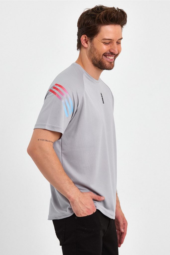 Мужская спортивная футболка Genius Fit, с принтом, из мягкой дышащей ткани, помогает оставаться сухим и прохладным, цвета серый, размеры S, M, L, XL — изображение 4