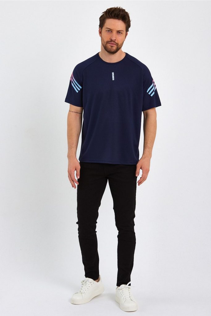 Мужская спортивная футболка Genius Fit с печатью, дышащий материал, поддерживает сухость и прохладу, размер S-XL, цвет: темно-синий — изображение 2