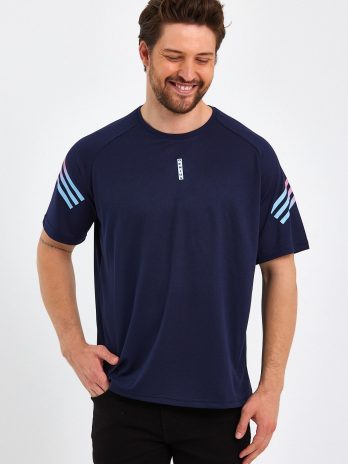 Мужская спортивная футболка Genius Fit с печатью, дышащий материал, поддерживает сухость и прохладу, размер S-XL, цвет: темно-синий