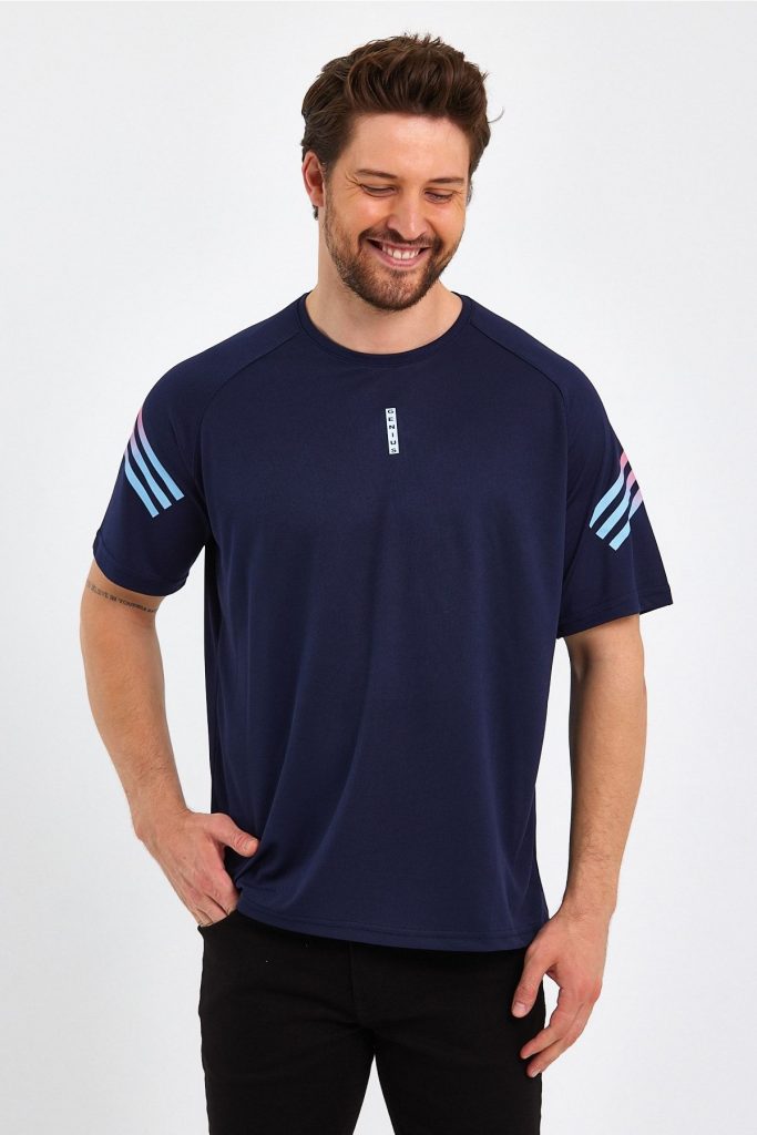 Мужская спортивная футболка Genius Fit с печатью, дышащий материал, поддерживает сухость и прохладу, размер S-XL, цвет: темно-синий