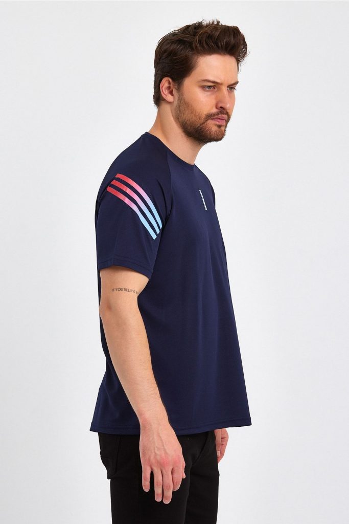 Мужская спортивная футболка Genius Fit с печатью, дышащий материал, поддерживает сухость и прохладу, размер S-XL, цвет: темно-синий — изображение 4