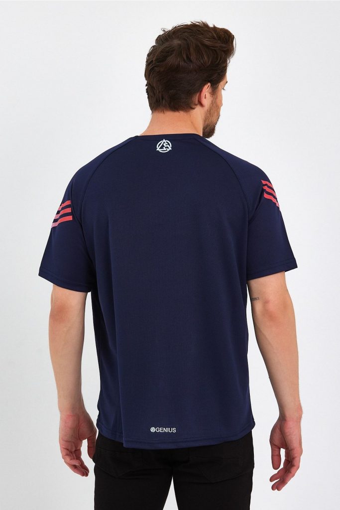 Мужская спортивная футболка Genius Fit с печатью, дышащий материал, поддерживает сухость и прохладу, размер S-XL, цвет: темно-синий — изображение 5