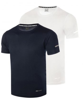 Мужская спортивная футболка с быстросохнущей тканью DRI-FIT, 100% полиэстер, размер L, бело-синий, идеальна для фитнеса и бега