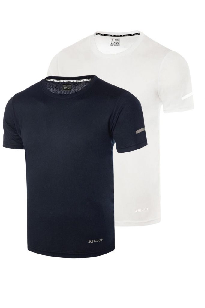 Мужская спортивная футболка с быстросохнущей тканью DRI-FIT, 100% полиэстер, размер L, бело-синий, идеальна для фитнеса и бега