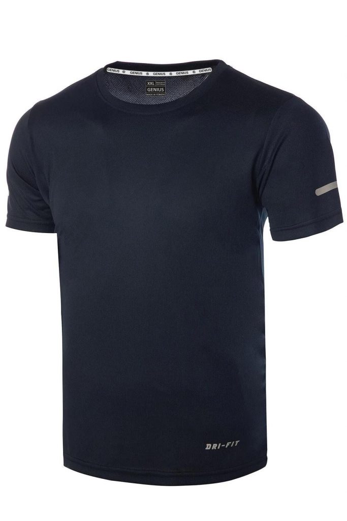 Мужская спортивная футболка с быстросохнущей тканью DRI-FIT, 100% полиэстер, размер L, бело-синий, идеальна для фитнеса и бега — изображение 2