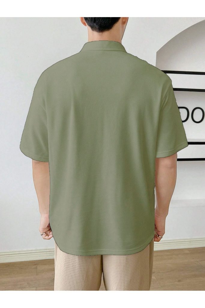 Мужская Oversize футболка с поло-воротником, 80% хлопок, 20% полиэстер, короткий рукав, карман, коллекция лето, цвет хаки — изображение 3