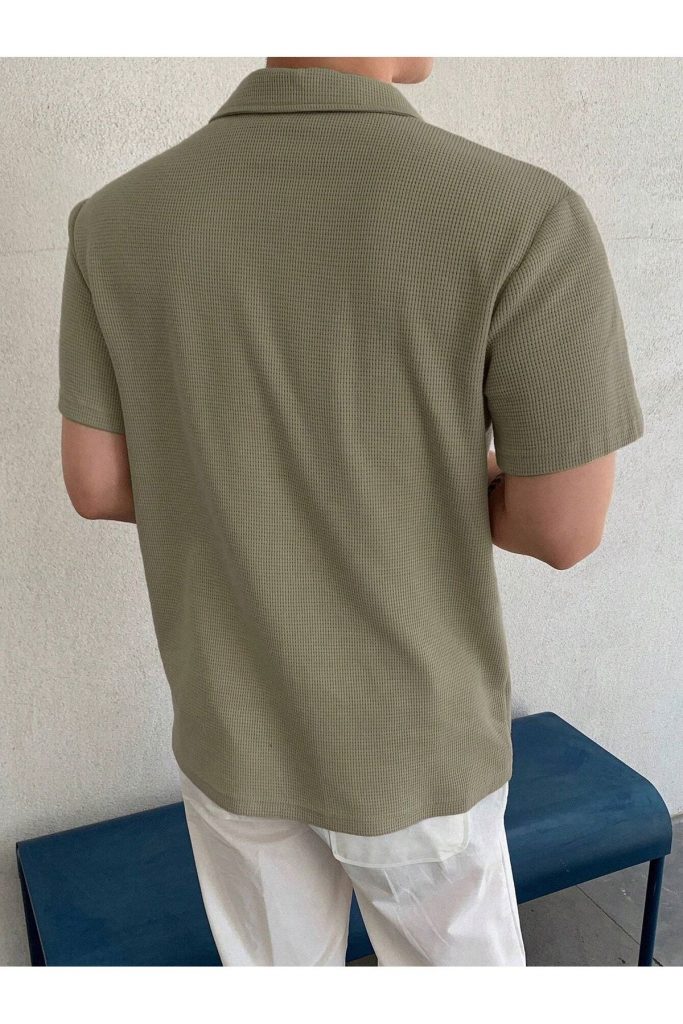 Мужская футболка поло oversize с коротким рукавом, 80% хлопок, 20% полиэстер, карман, светло-хаки, размер L — изображение 5