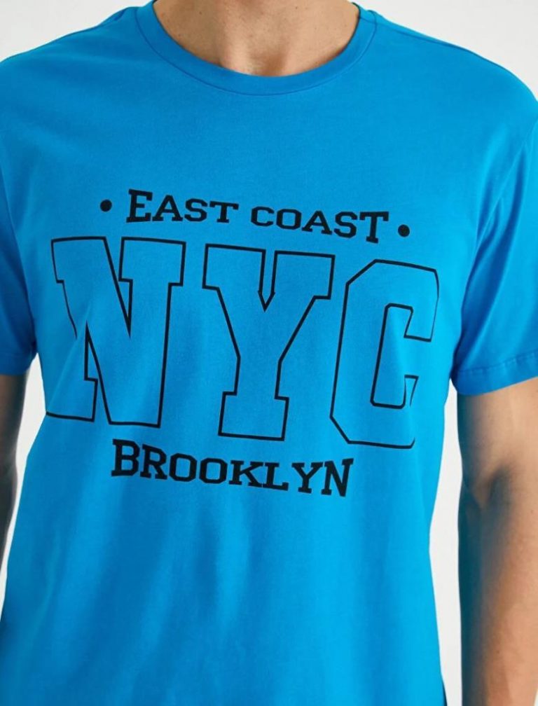 Футболка стандартного кроя с принтом Brooklyn для мужчин из 100% хлопка, цвет: голубой, размеры: S, L, XL — изображение 5