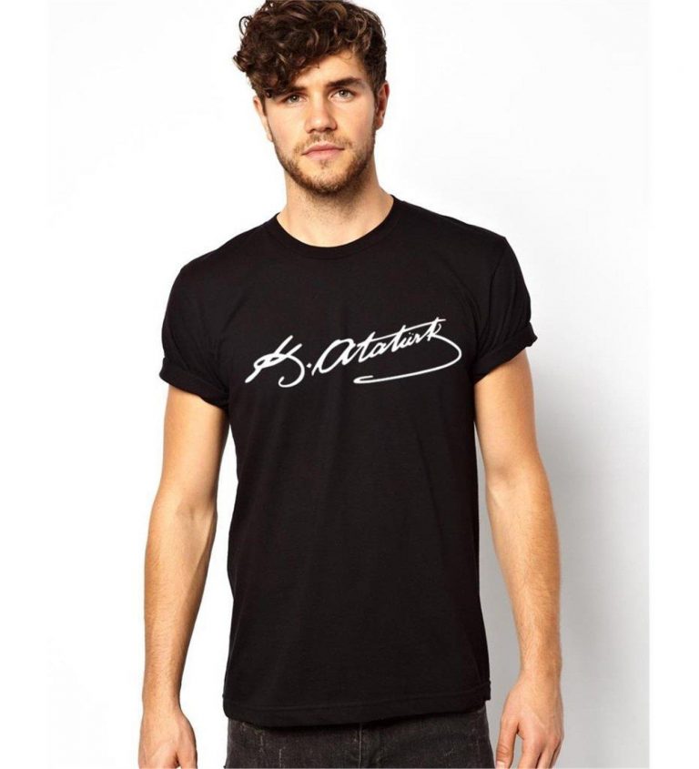 Черная футболка с подписью К. Ататюрка, размеры S, M, L, XL, XS
