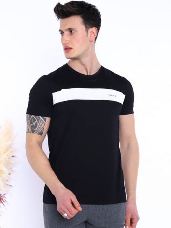 Мужская черная спортивная футболка slim fit с воротником-лодочкой, дышащая, из вискозы и хлопка, идеальна для спорта и повседневной носки