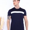Мужская лаконичная спортивная футболка с круглым вырезом Slimfit из дышащей ткани в темно-синем цвете,Model 0831, 100% местное производство — изображение 4