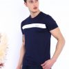 Мужская лаконичная спортивная футболка с круглым вырезом Slimfit из дышащей ткани в темно-синем цвете,Model 0831, 100% местное производство