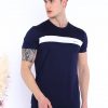 Мужская лаконичная спортивная футболка с круглым вырезом Slimfit из дышащей ткани в темно-синем цвете,Model 0831, 100% местное производство — изображение 3