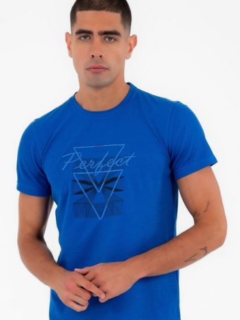 Мужская спортивная футболка Escetic синяя Slimfit из дышащего хлопка с округлым вырезом, идеальна для повседневного стиля и комфорта