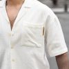 Премиальная краткая хлопковая рубашка с апаш-воротником цвета экру, идеальна для повседневной носки, комфортный и дышащий материал — изображение 3