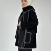 Короткое пальто из кашемира с отделкой черного цвета стандартного размера — изображение 2