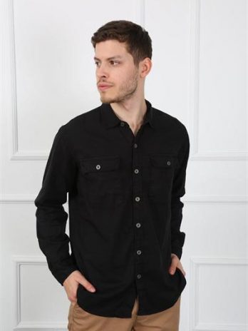Мужская рубашка регулярного кроя EG 1833-01 черного цвета из ткани TENCEL и хлопка с эластаном