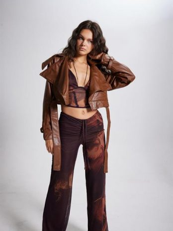 Кожаная куртка Neeko коричневая, доступна в размерах S, XS, L, M