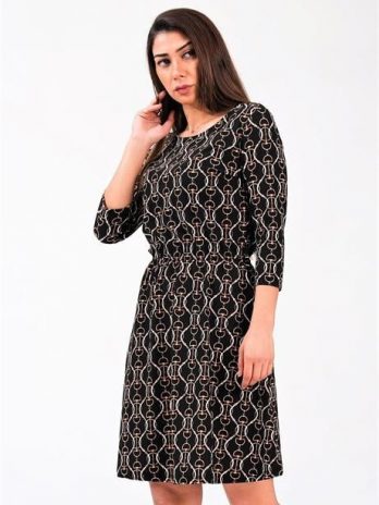 Эластичное платье с черным цепочным узором Markano, размеры 36-40, длина 95 см, 95% полиэстер, 5% эластан, машинная стирка при 30 градусах