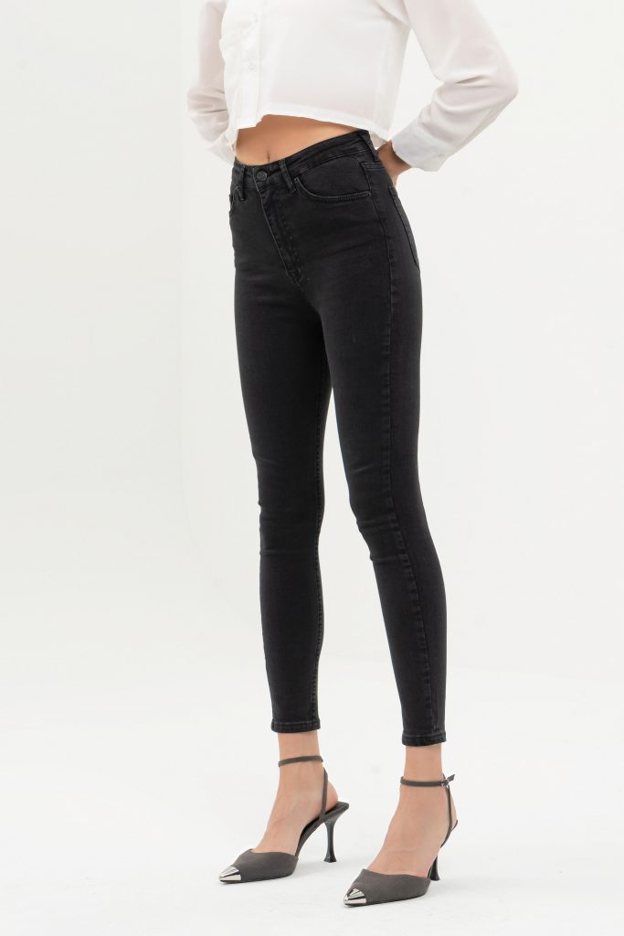 Женские черные джинсы с высокой талией Slim Fit из эластана, размеры 25 и 26