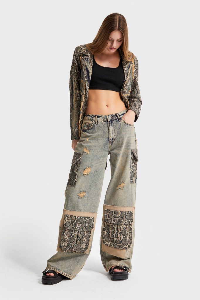 Женские д denim с леопардовым принтом, свободный крой, 100% хлопок, доступные размеры L и M