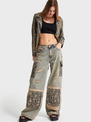 Женские д denim с леопардовым принтом, свободный крой, 100% хлопок, доступные размеры L и M