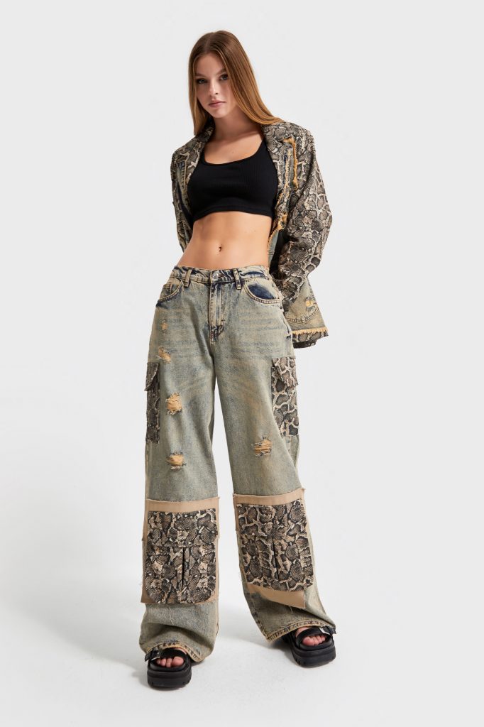 Женские д denim с леопардовым принтом, свободный крой, 100% хлопок, доступные размеры L и M — изображение 3