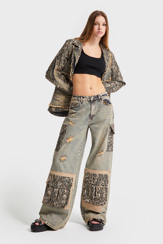 Женские д denim с леопардовым принтом, свободный крой, 100% хлопок, доступные размеры L и M — изображение 5