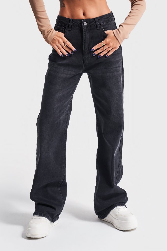 Женские темно-серые джинсы Straight Fit из хлопка без лайкры, стандартная длина, подходят для размеров 34-42