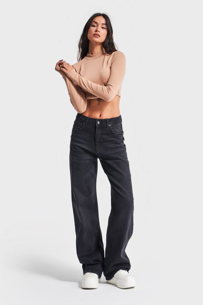 Женские темно-серые джинсы Straight Fit из хлопка без лайкры, стандартная длина, подходят для размеров 34-42 — изображение 2
