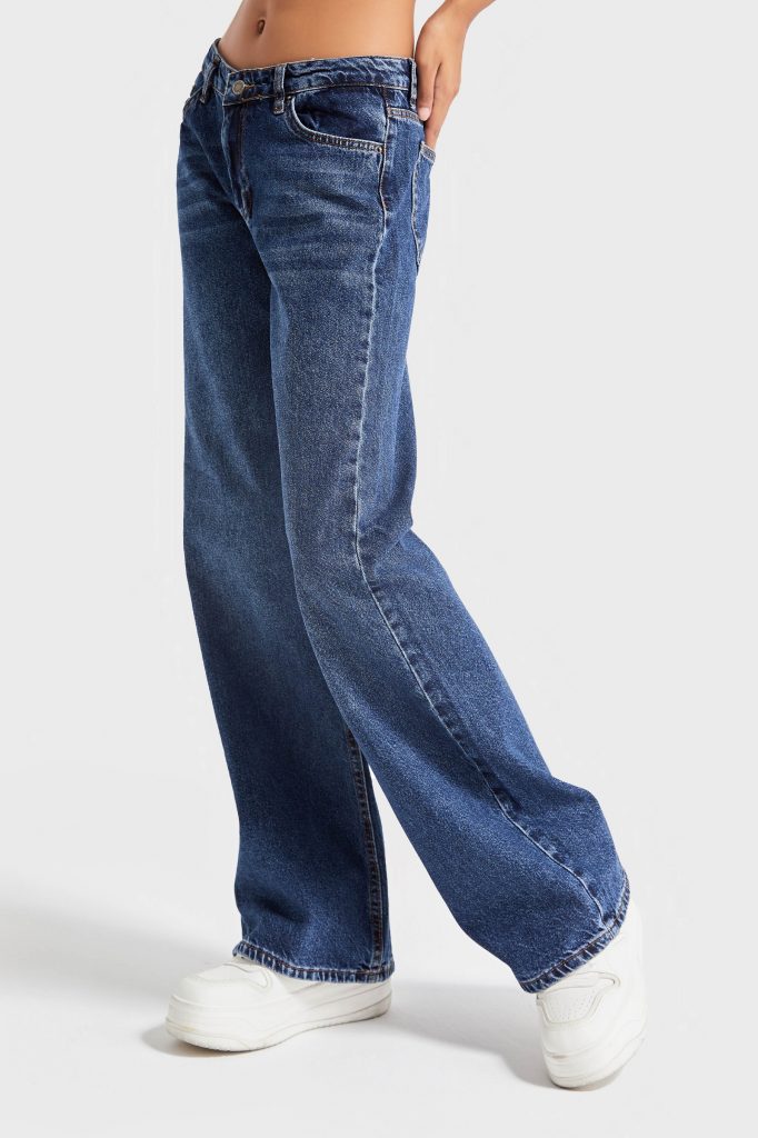 Женские тёмно-синие джинсы baggy flared fit из 100% хлопка, модели 34-42. Стандартная длина для всех размеров, стильный дизайн — изображение 2