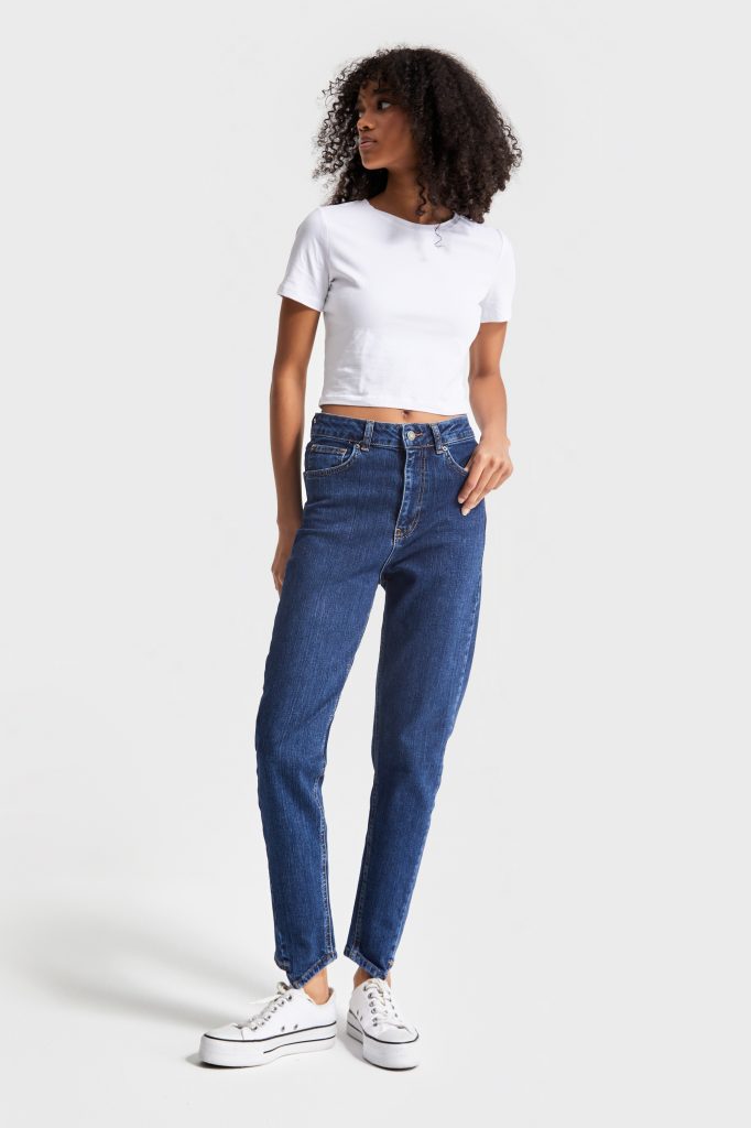 Джинсы Mom Fit из стрейчевой ткани темно-синего цвета для женщин, стандартная длина, размер 34-42 — изображение 5