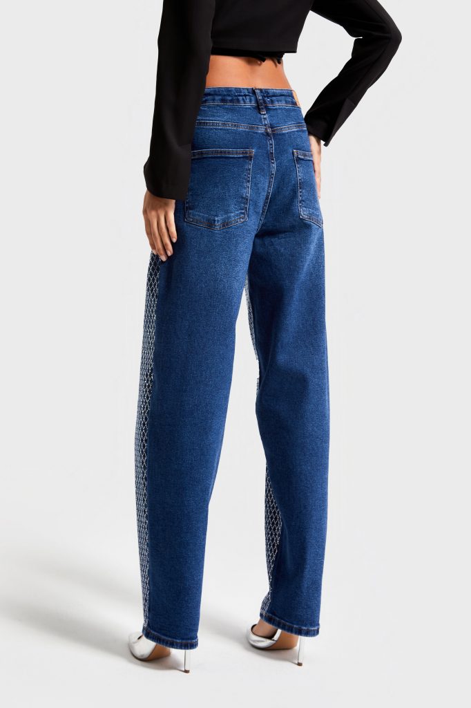 Kadın Mavi Renk t12w45 Önü Parlak Taşlı Skater Fit Tasarım Denim — изображение 5