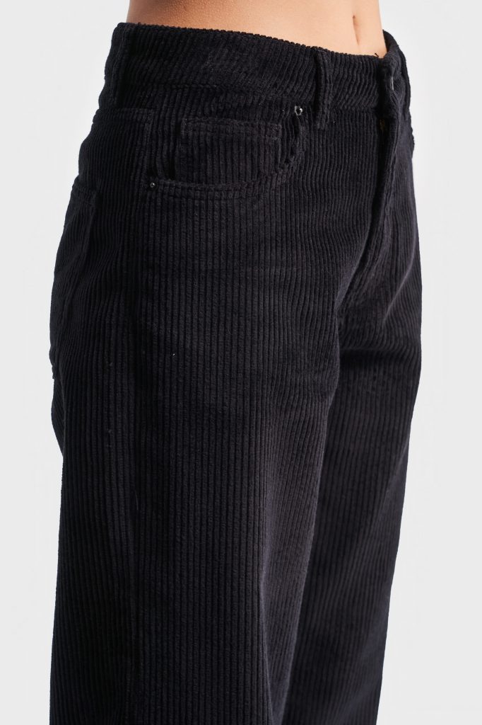 Kadın Siyah Renk Loose Fit Kalın Fitilli Kadife Pantolon — изображение 3