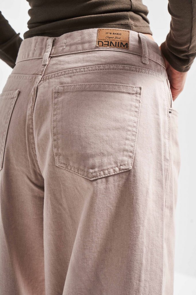 Kadın Bej Renk 7w457 Palazzo Fit Bol Kesim Denim — изображение 3