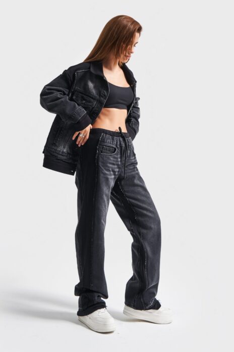 Kadın Koyu Füme Renk  2w41 Örme Denim Karışımlı Loose Fit Tasarım Denim — изображение 2