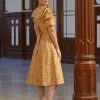 Винтажное желтое цветочное платье с баллонными рукавами и поясом размер S-3XL — изображение 3