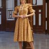 Винтажное желтое цветочное платье с баллонными рукавами и поясом размер S-3XL — изображение 2