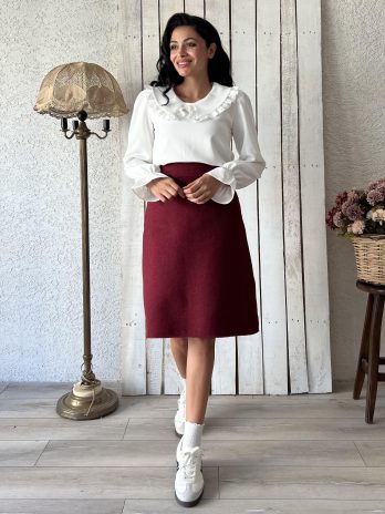Короткая бордовая юбка из кашемира, облегающий фасон, хлопковая ткань, длина 55-60 см, доступна в размерах 36-46, ручная стирка рекомендуется