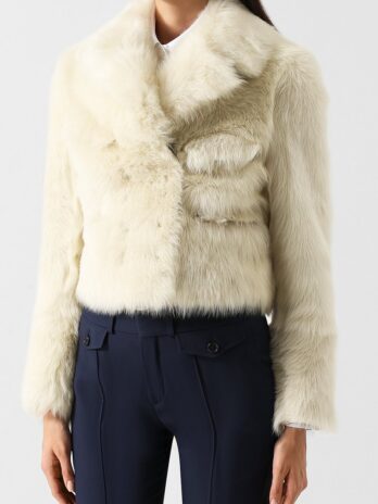 Укороченная шуба с кожаной отделкой