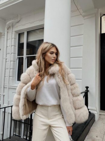 Пальто из лисьего меха с воротником-стойкой Dulce(бежевый)