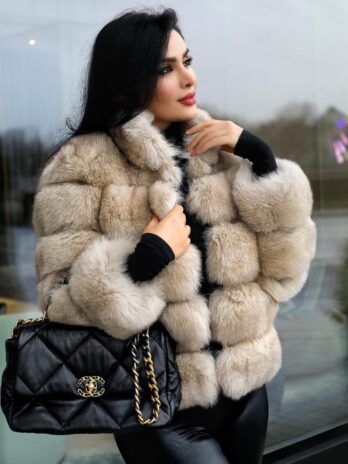 Пальто из лисьего меха с воротником-стойкой Карла(телесный)