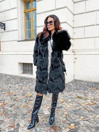 Длинная лисья шуба Dawn(черная)