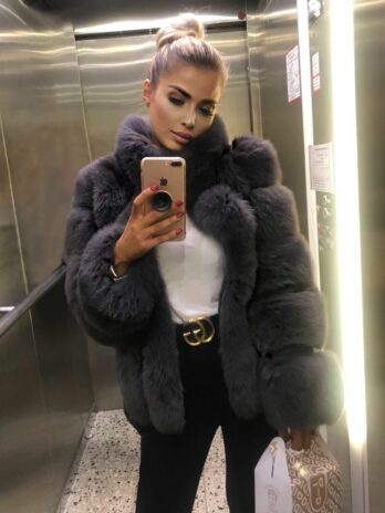 Пальто из лисьего меха с воротником-стойкой Dulce