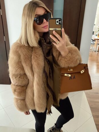 Пальто из лисьего меха с воротником-стойкой Dulce(верблюжий)