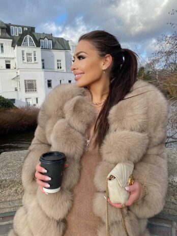 Пальто из лисьего меха с воротником-стойкой Карла(хаки)