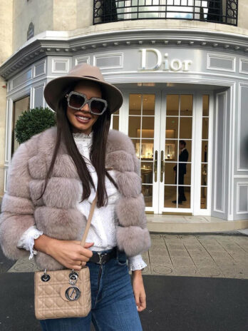 Короткая лисья шуба Audrey(хаки)